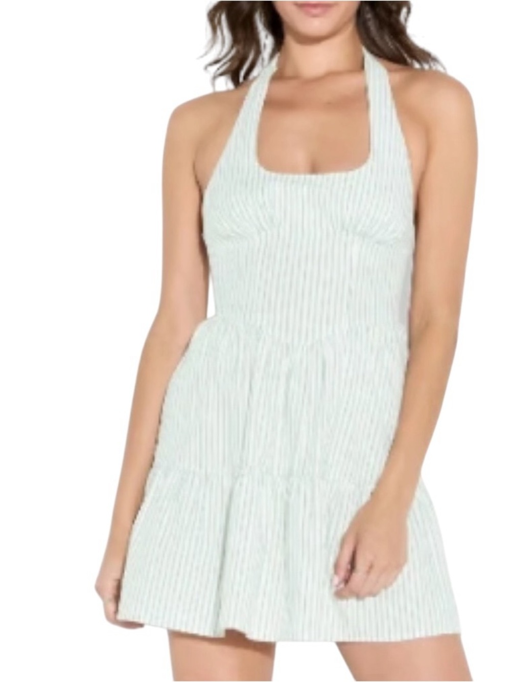 wild fable Mint and White Striped Halter Mini Dress